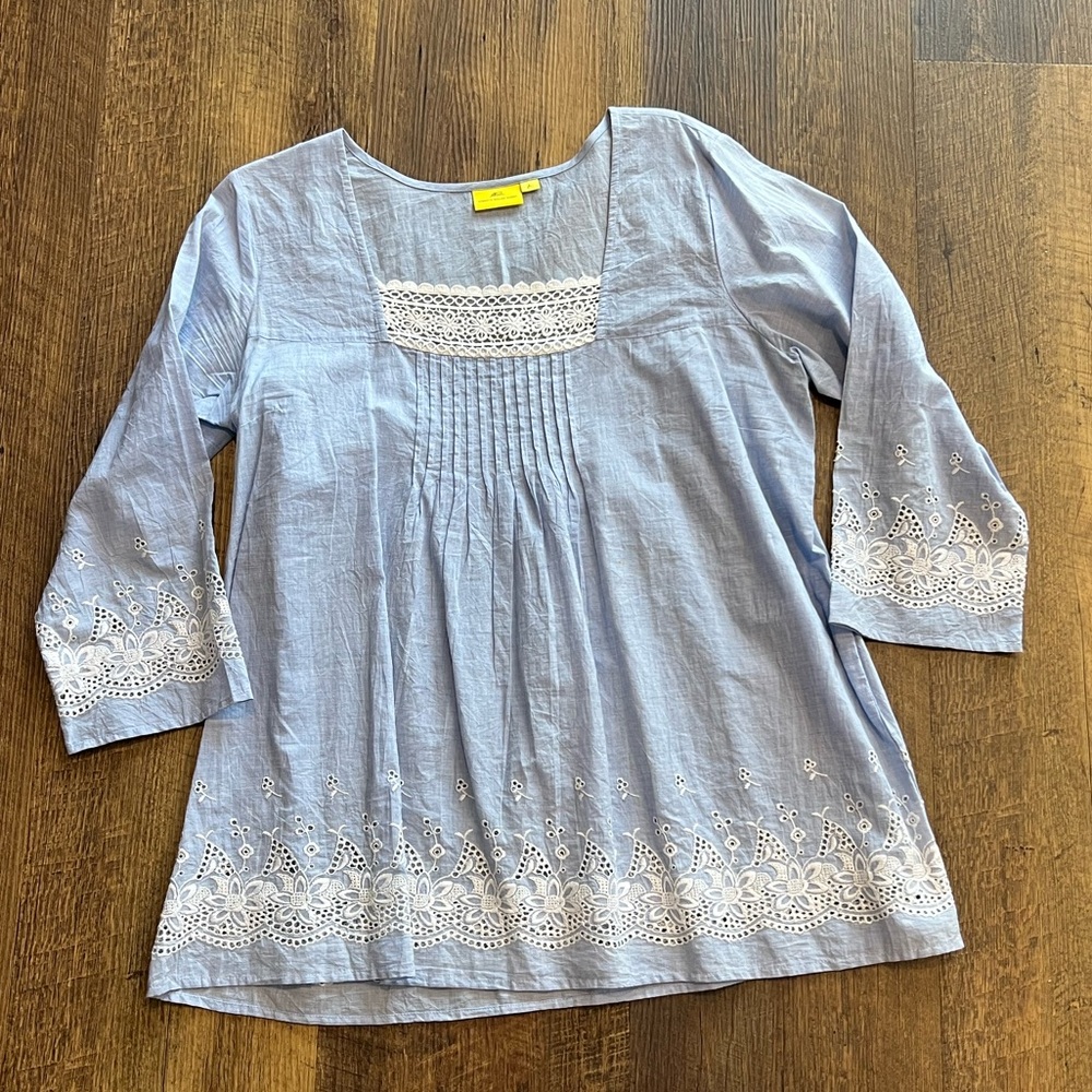 Roberta Roller Rabbit Blue and White Embroidered Top